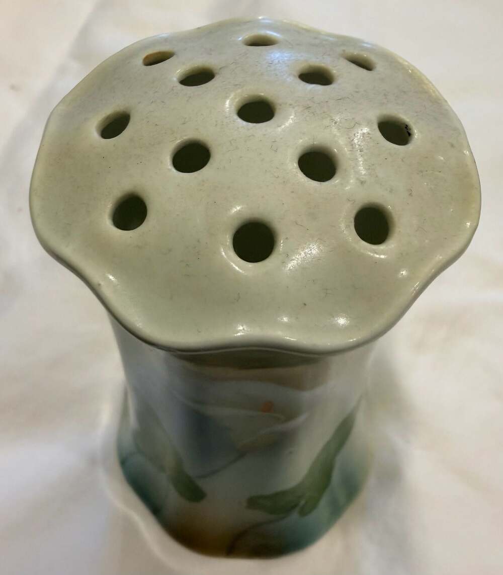 Vintage R.S. Germany Porcelain Hand Painted Hat Pin Holder with Calla Lily Flora